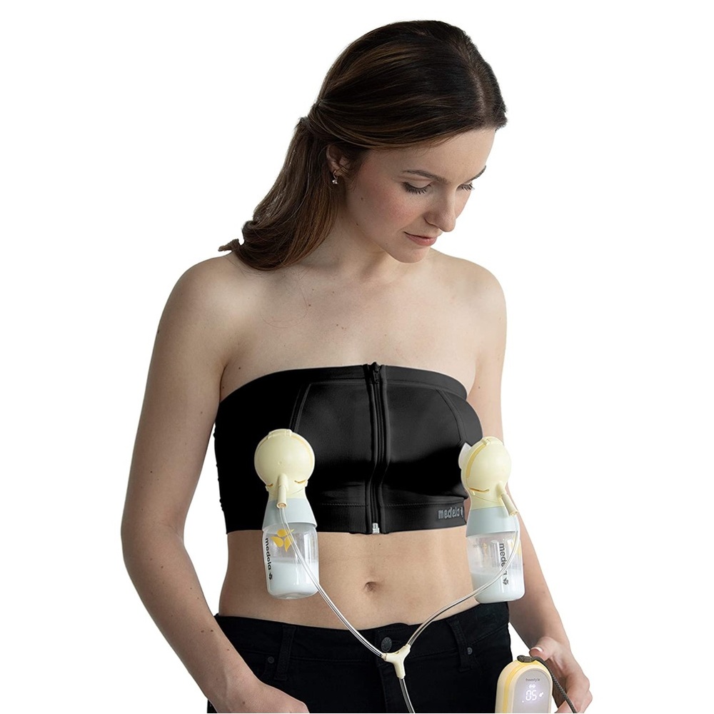 Medela Hands Free Pumping Bustier | Easy Expressing Pumping Bra | Black Small
